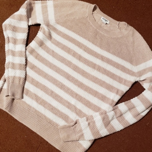 Old Navy Nude / Taupe & White Striped Knit Sweater - Picture 2 of 8